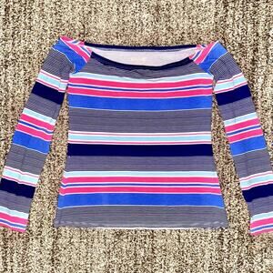 Lilly Pulitzer Women's Audelia Kaleidoscope Jungle Stripe Off Shoulder Top XS
